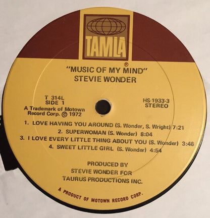 Stevie Wonder : Music Of My Mind (LP, Album, Gat)