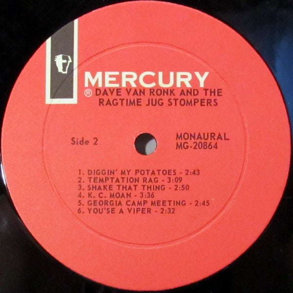 Dave Van Ronk With The Ragtime Jug Stompers : Ragtime Jug Stompers (LP, Mono, Red)