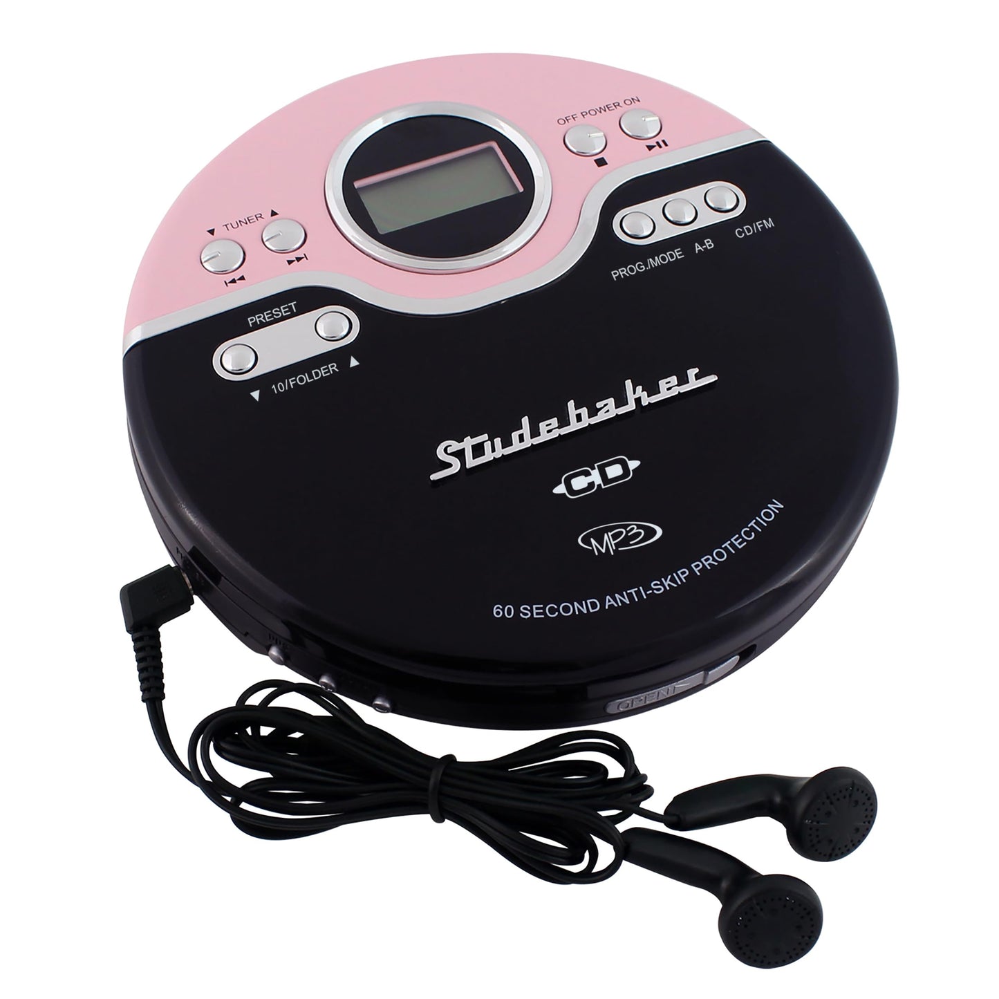 Studebaker SB3703PB Joggable Personal CD Player - FM - Bass Boost (Pink/Black)