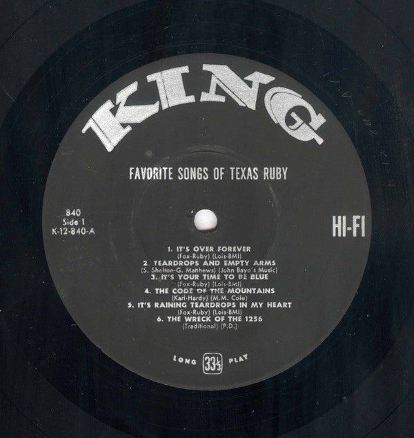 Texas Ruby : Favorite Songs Of Texas Ruby (LP, Album)