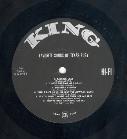 Texas Ruby : Favorite Songs Of Texas Ruby (LP, Album)