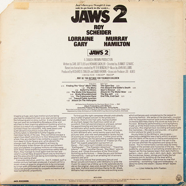 John Williams (4) : Jaws 2 - The Original Motion Picture Soundtrack (LP, Album)
