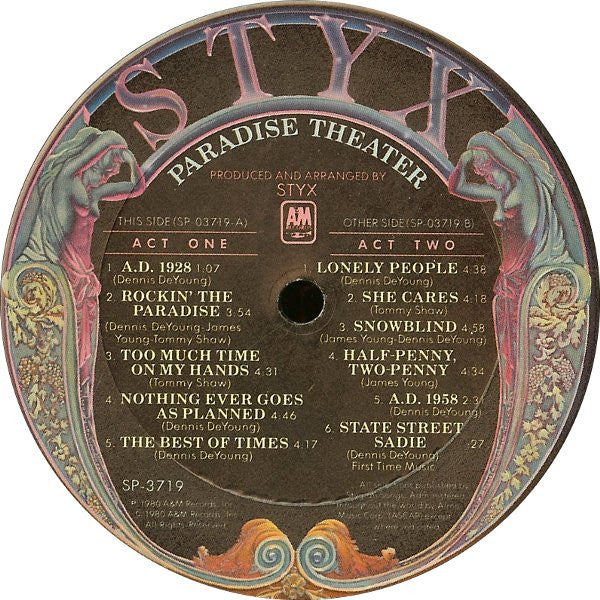 Styx : Paradise Theatre (LP, Album, Etch, Pit)