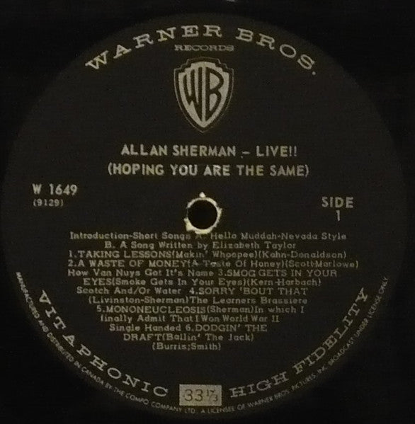 Allan Sherman : Live! (Hoping You Are The Same) (LP, Album, Mono)