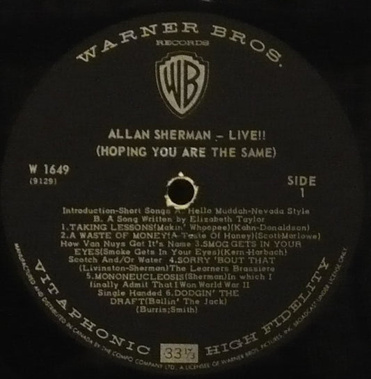 Allan Sherman : Live! (Hoping You Are The Same) (LP, Album, Mono)