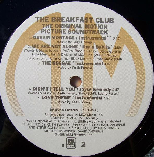 Various : The Breakfast Club (Original Motion Picture Soundtrack) (LP, Album, R P)