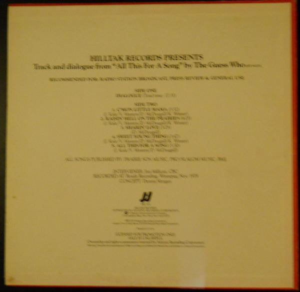 The Guess Who : Hilltak Records Presents Track and Dialogue From All This for A Song (LP, Album, Promo)