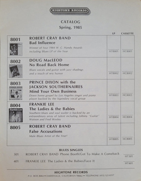 The Robert Cray Band : False Accusations (LP, Album, No )