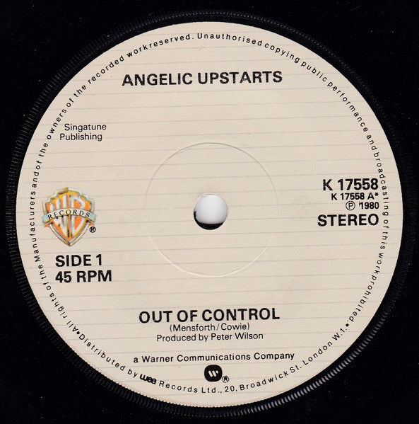 Angelic Upstarts : Out Of Control (7", Single)