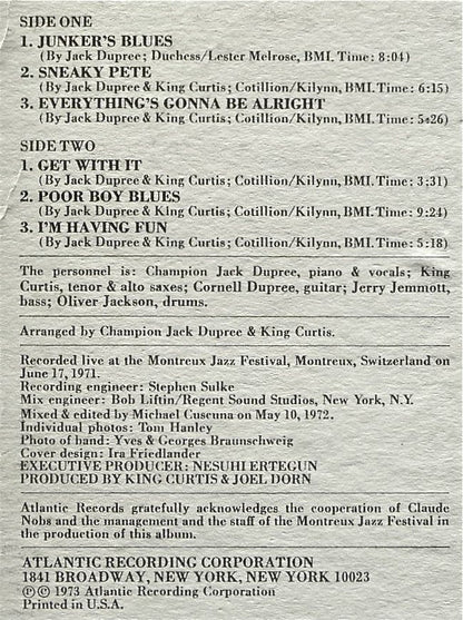 King Curtis & Champion Jack Dupree : Blues At Montreux (LP, Album, Pre)
