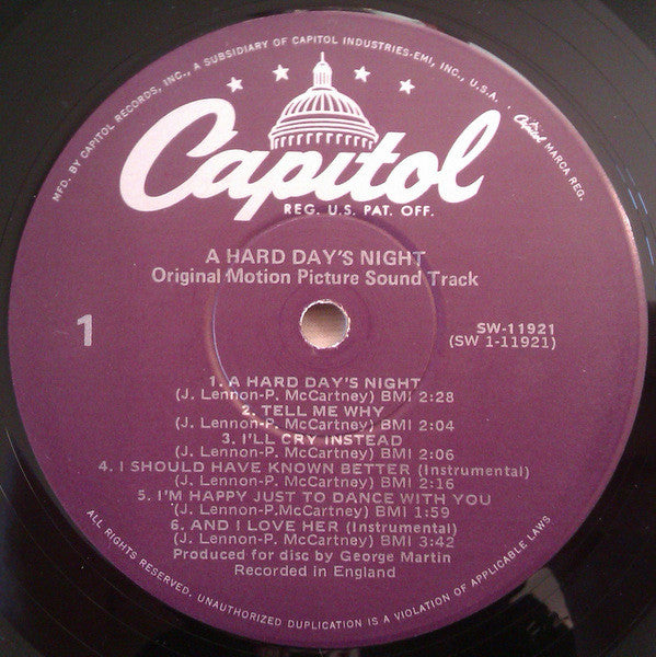 The Beatles : A Hard Day's Night (LP, Album, Mono, RE, Pur)