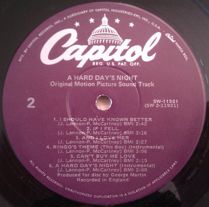 The Beatles : A Hard Day's Night (LP, Album, Mono, RE, Pur)