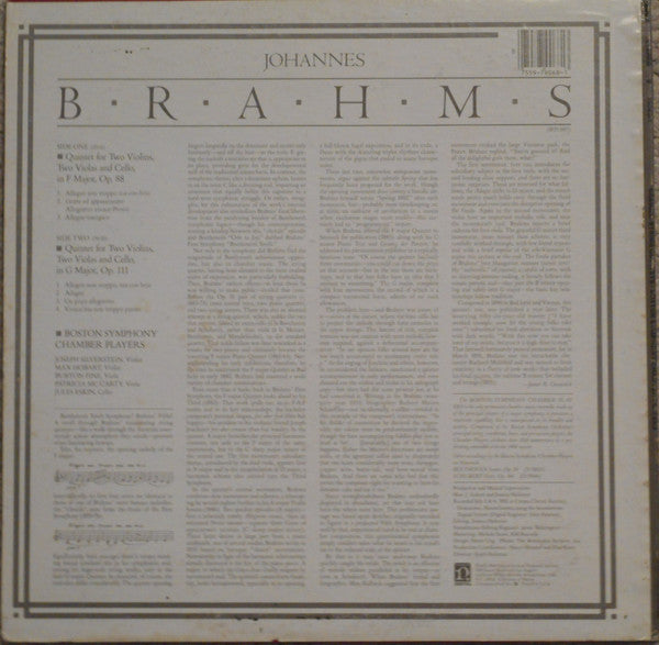 Brahms*, Boston Symphony Chamber Players : String Quintets Opus 88 & 11 (LP, Album)