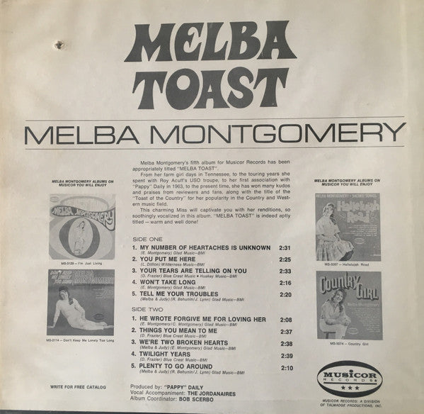 Melba Montgomery : Melba Toast (LP, Album)