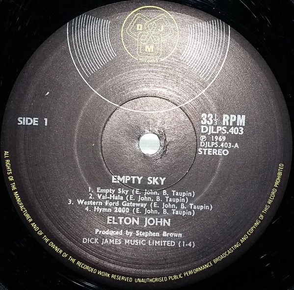 Elton John : Empty Sky (LP, Album, Mon)