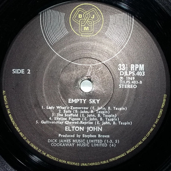 Elton John : Empty Sky (LP, Album, Mon)