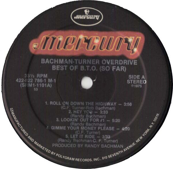 Bachman-Turner Overdrive : Best Of B.T.O. (So Far) (LP, Comp, RP, 53)