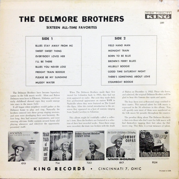 The Delmore Brothers : Songs By The Delmore Brothers (LP, Comp, Mono, RE)