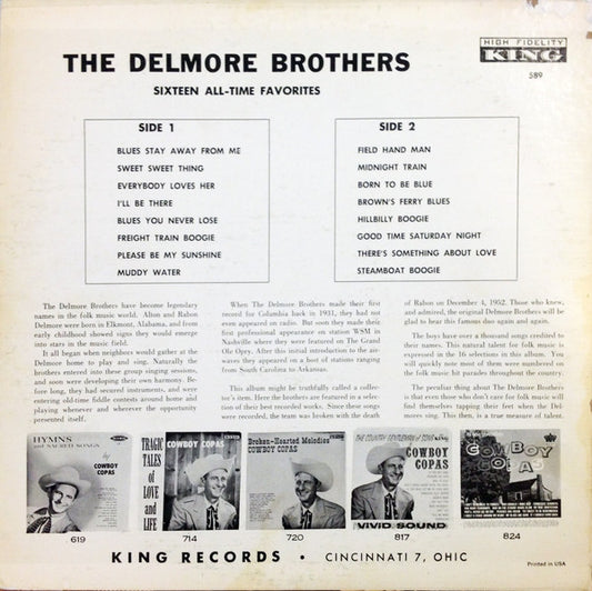 The Delmore Brothers : Songs By The Delmore Brothers (LP, Comp, Mono, RE)