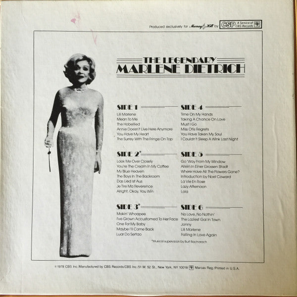 Marlene Dietrich : The Legendary Marlene Dietrich (3xBox, Comp + 3xLP)