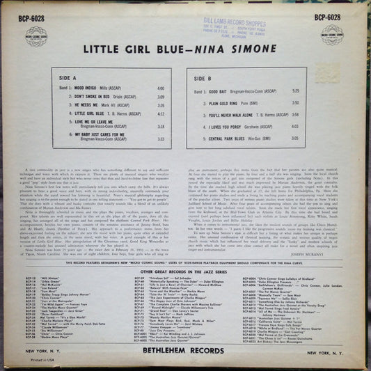 Nina Simone : Little Girl Blue (LP, Album, Mono)