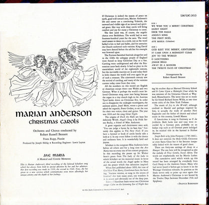 Marian Anderson : Christmas Carols (LP, Album, Mono)