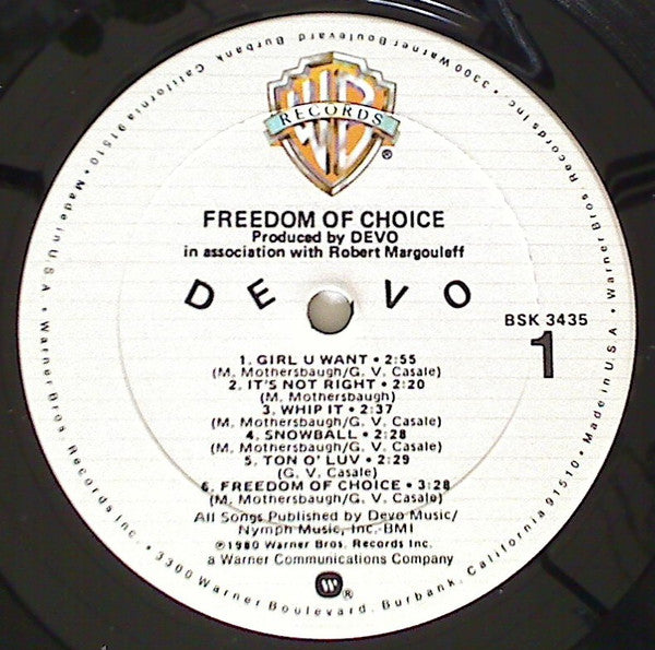 Devo : Freedom Of Choice (LP, Album, Club, Col)