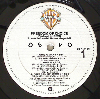 Devo : Freedom Of Choice (LP, Album, Club, Col)