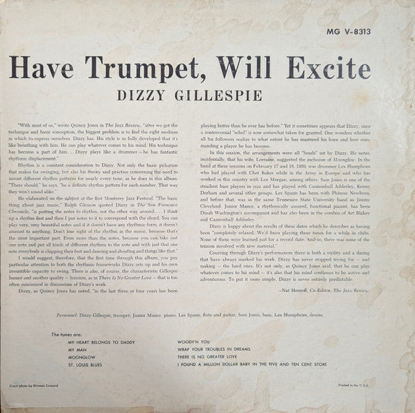 Dizzy Gillespie : Have Trumpet, Will Excite! (LP, Album, Mono, RP, Hol)