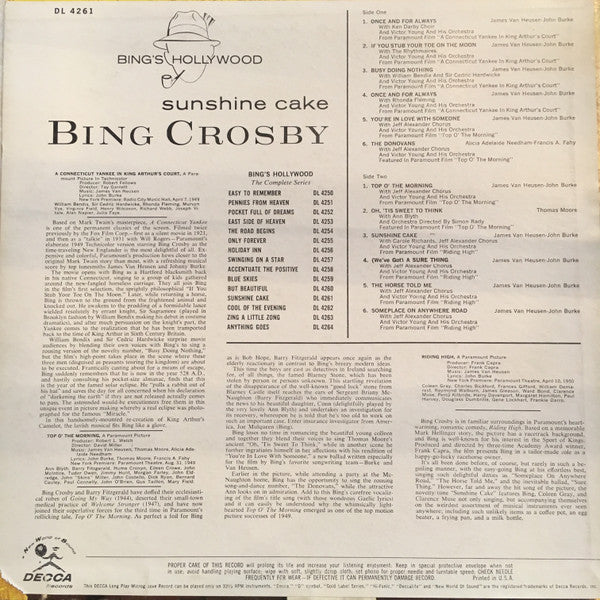 Bing Crosby : Sunshine Cake (LP, Album, Comp, Mono)