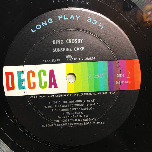 Bing Crosby : Sunshine Cake (LP, Album, Comp, Mono)