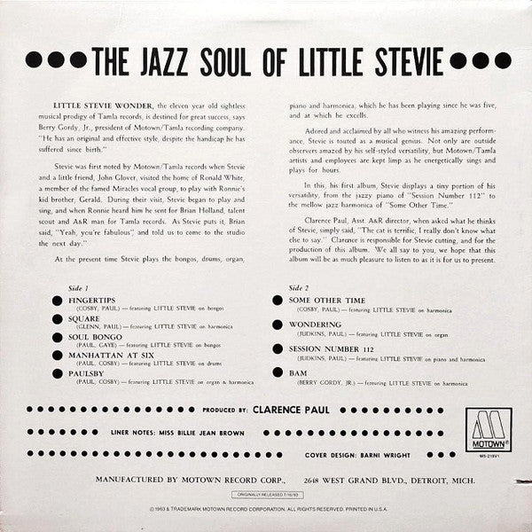 Little Stevie Wonder* : The Jazz Soul Of Little Stevie (LP, Album, RE)