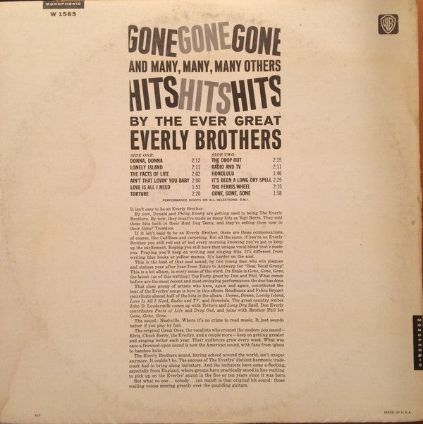 The Everly Brothers* : Gone, Gone, Gone (LP, Album, Mono, Pit)