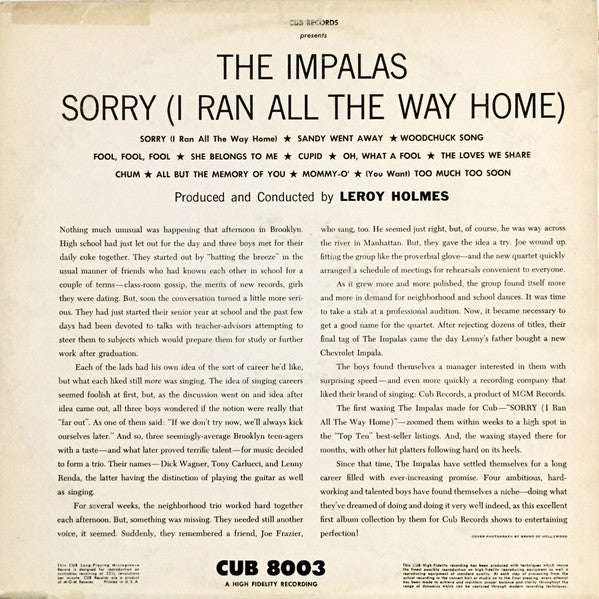 The Impalas : Sorry (I Ran All The Way Home) (LP, Album, Mono)
