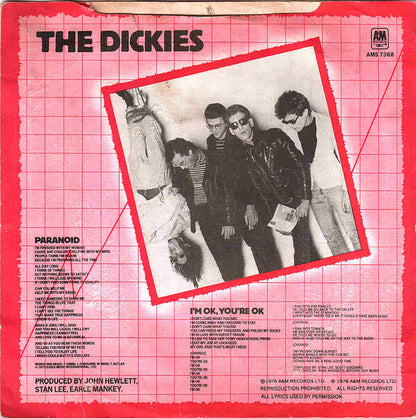 The Dickies : Paranoid / I'm OK, You're OK (7", Single, Cle)