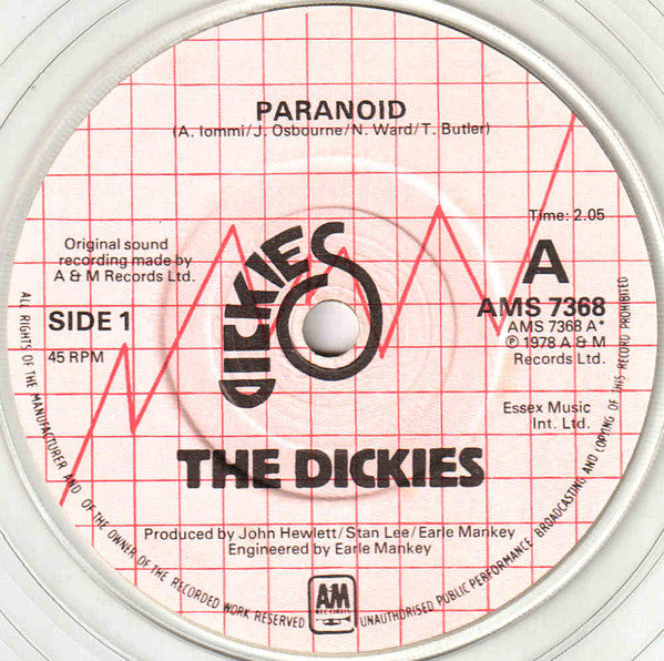 The Dickies : Paranoid / I'm OK, You're OK (7", Single, Cle)