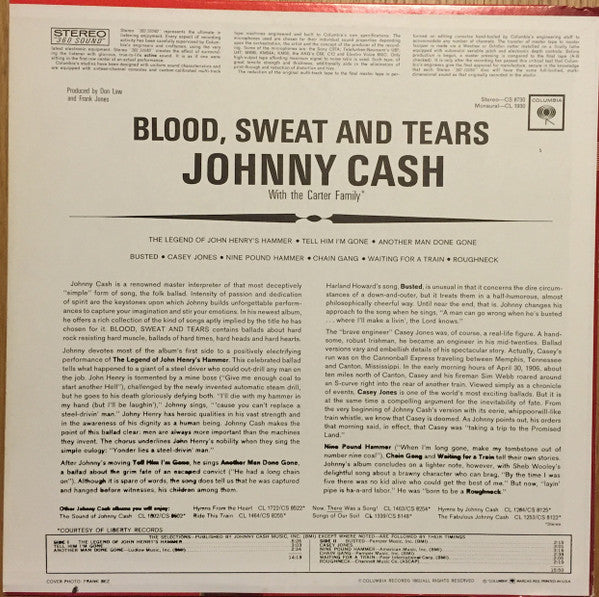 Johnny Cash : Blood, Sweat And Tears (LP, Album, RP)