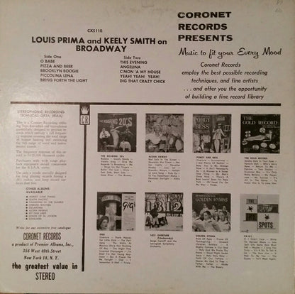 Louis Prima & Keeley Smith* : Louis Prima & Keeley Smith On Broadway (LP, Album)