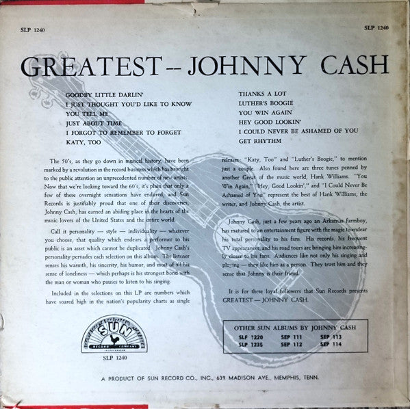 Johnny Cash : Greatest! (LP, Album, Mono)