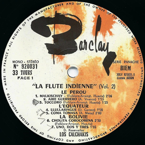 Los Calchakis Avec Guillermo De La Roca : La Flute Indienne Volume 2 (LP, Album)