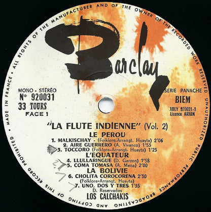 Los Calchakis Avec Guillermo De La Roca : La Flute Indienne Volume 2 (LP, Album)