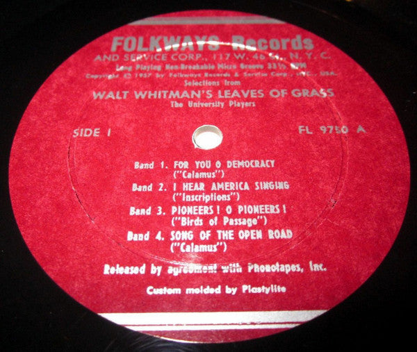 University Players : Readings From Walt Whitman (LP)