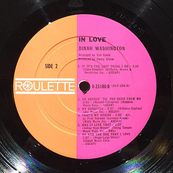 Dinah Washington : In Love (LP, Album, Mono)