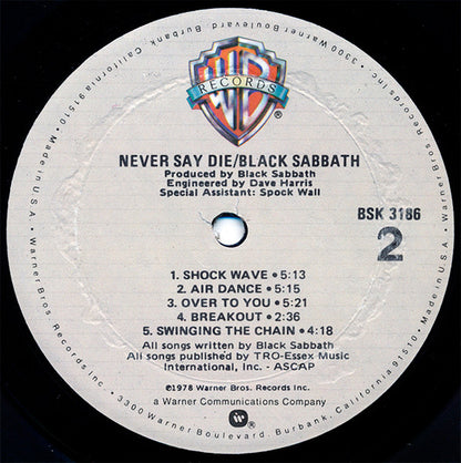 Black Sabbath : Never Say Die! (LP, Album, Gol)