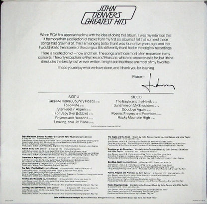 John Denver : John Denver's Greatest Hits (LP, Comp, Ora)
