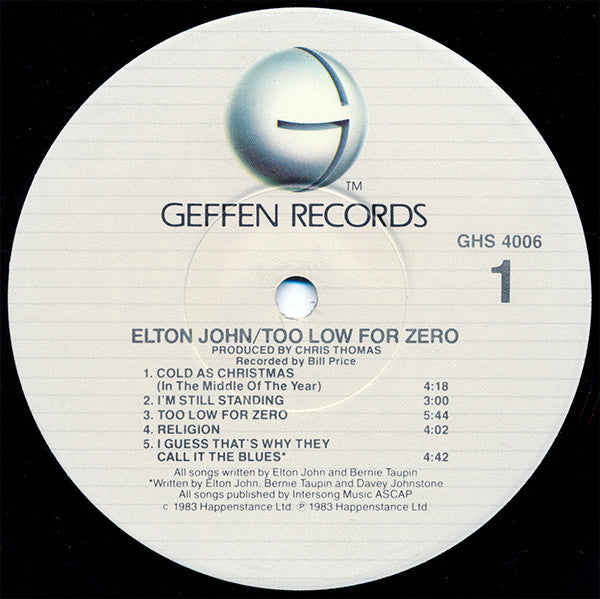 Elton John : Too Low For Zero (LP, Album, Jac)