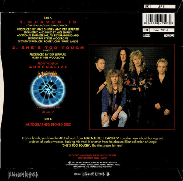 Def Leppard : Heaven Is (7", S/Sided, Single, Etch, S/Edition, Pap)