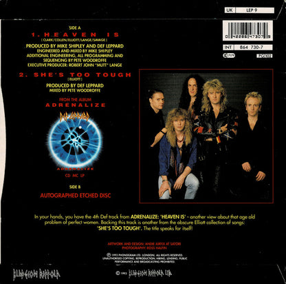 Def Leppard : Heaven Is (7", S/Sided, Single, Etch, S/Edition, Pap)
