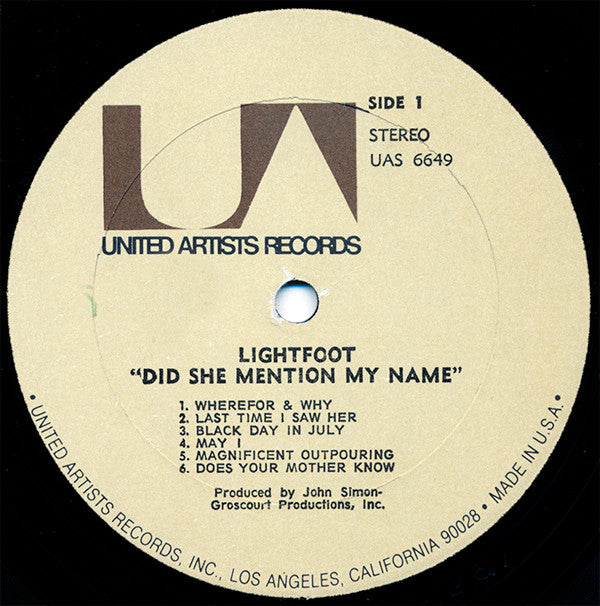 Gordon Lightfoot : Did She Mention My Name (LP, Album, RE)