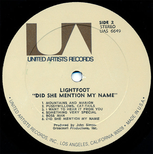 Gordon Lightfoot : Did She Mention My Name (LP, Album, RE)